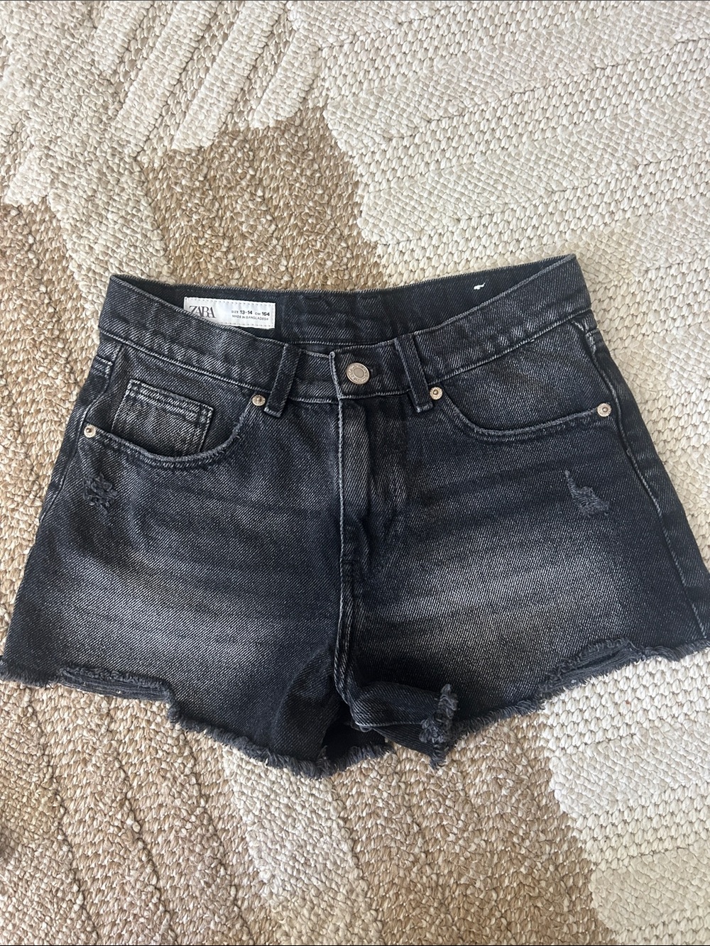Zara Washed Black Distressed Denim Shorts